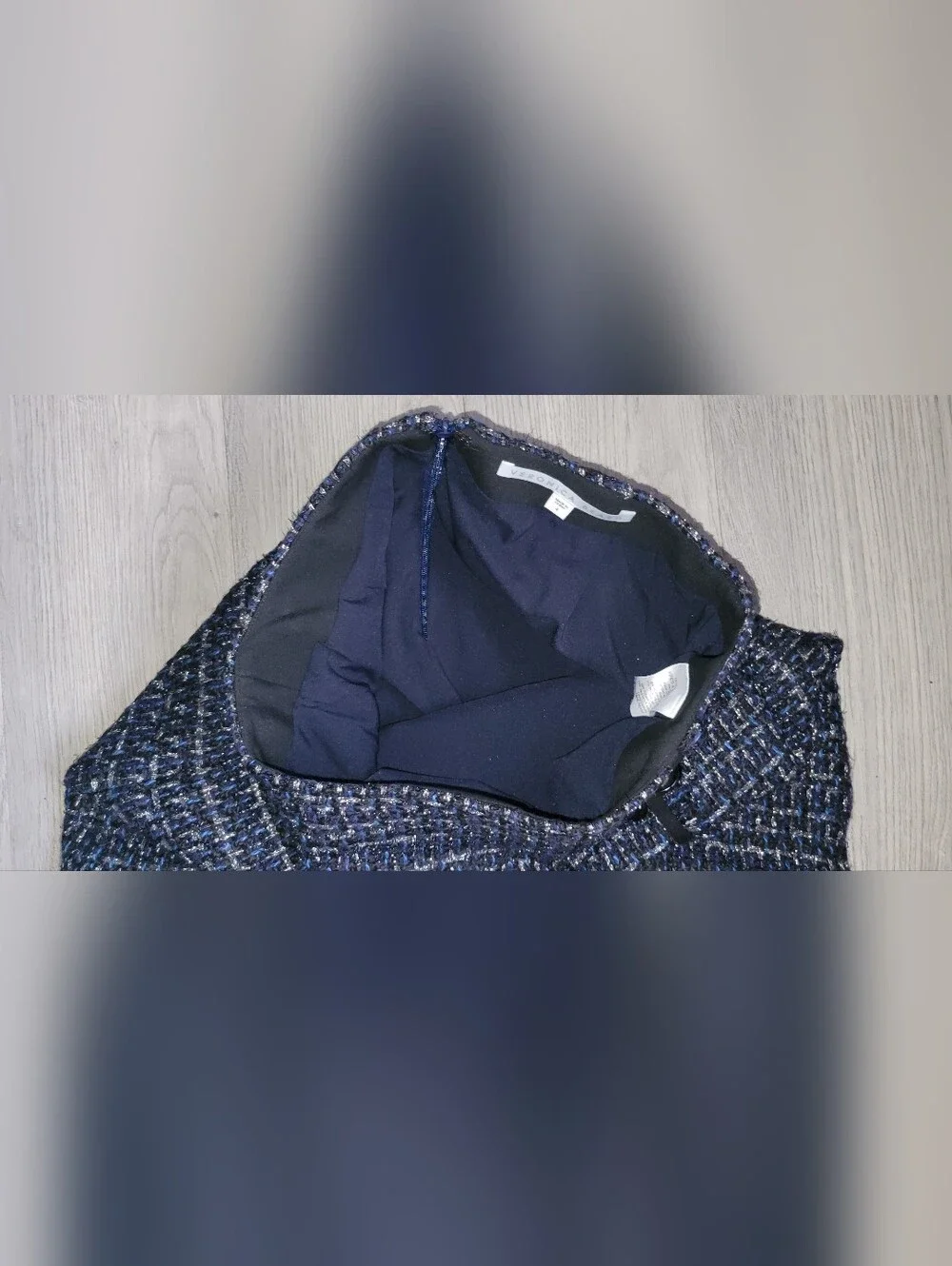 Veronica Beard Mirabelle Mini Skirt Navy, Silver, Black Tweed & Fringe Hem, 4